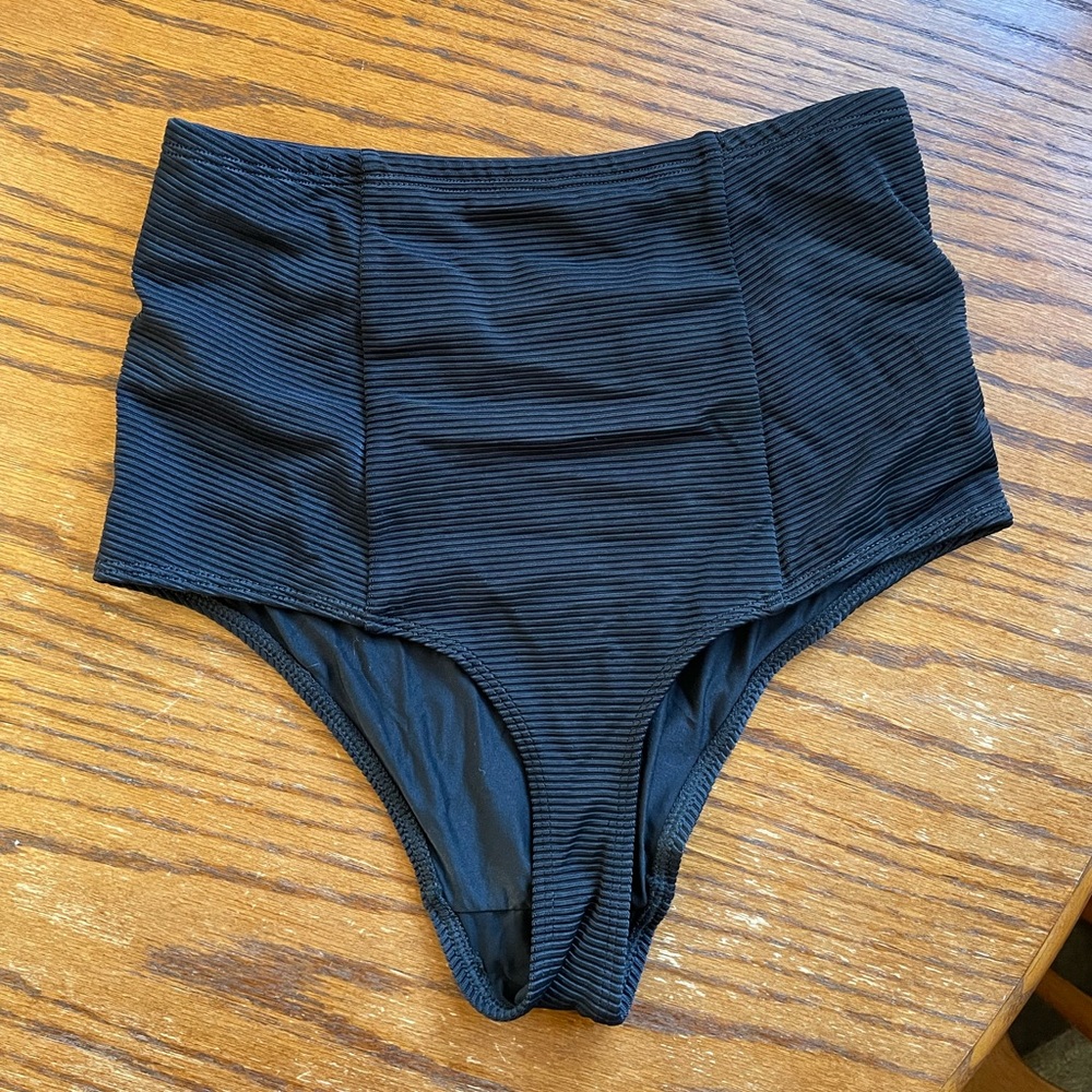 NWOT American Apparel black ribbed textured bathing suit bottom high waist retro